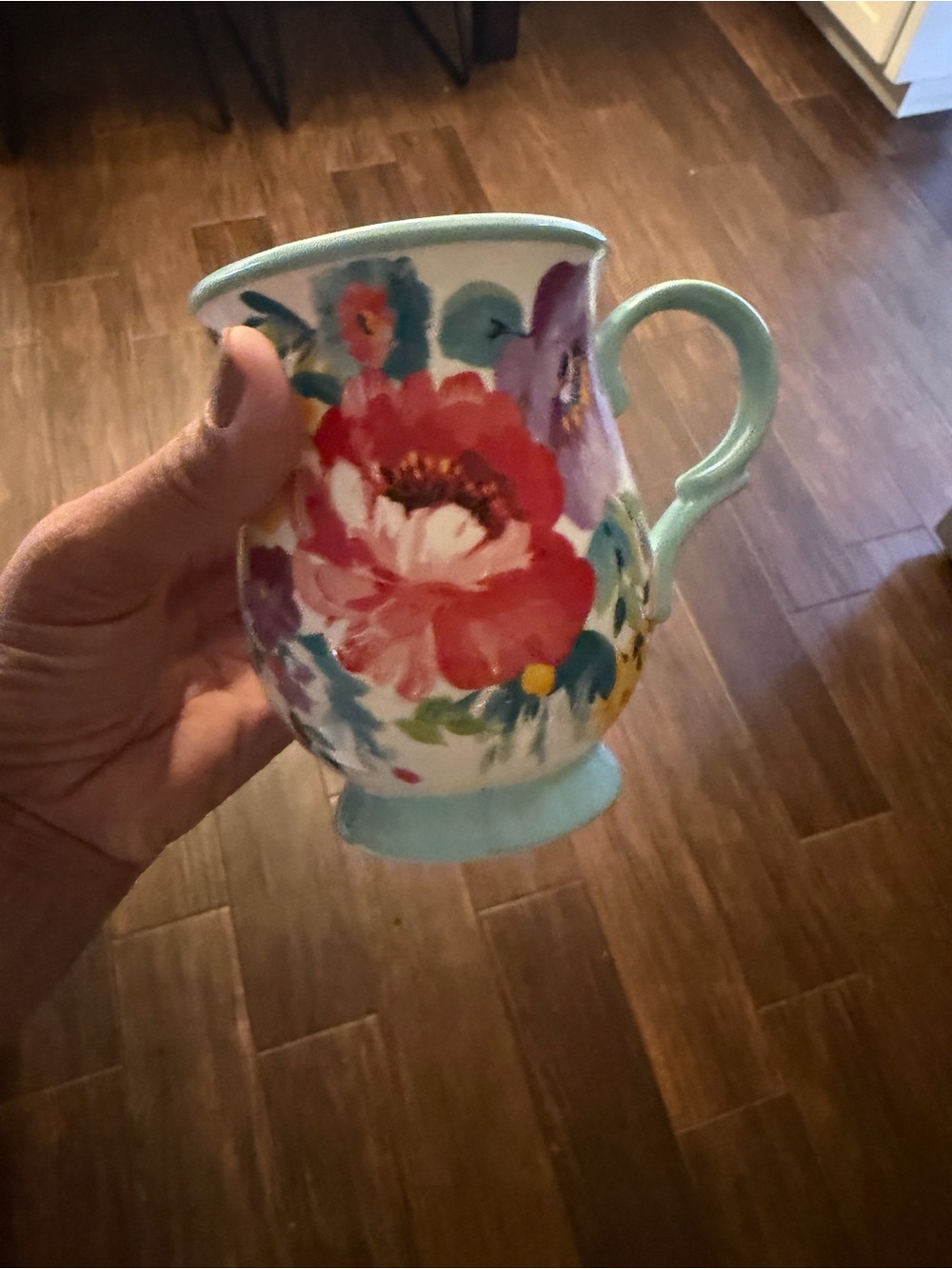 The pioneer woman Hand-Painted Floral Ceramic Vase in Mint and Red